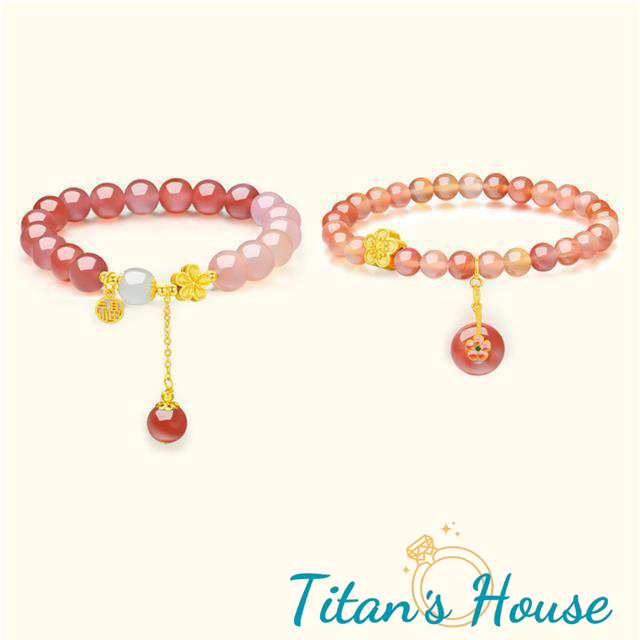 Chuỗi - vòng tay đá Mã Não Peach kết hợp Charm hoa anh đào xinh xắn - Titan's House - C005T