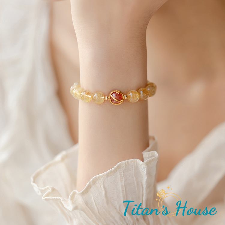 Chuỗi - vòng tay đá Thạch Anh tóc vàng kết hợp Charm mã não - Titan's House - C008T