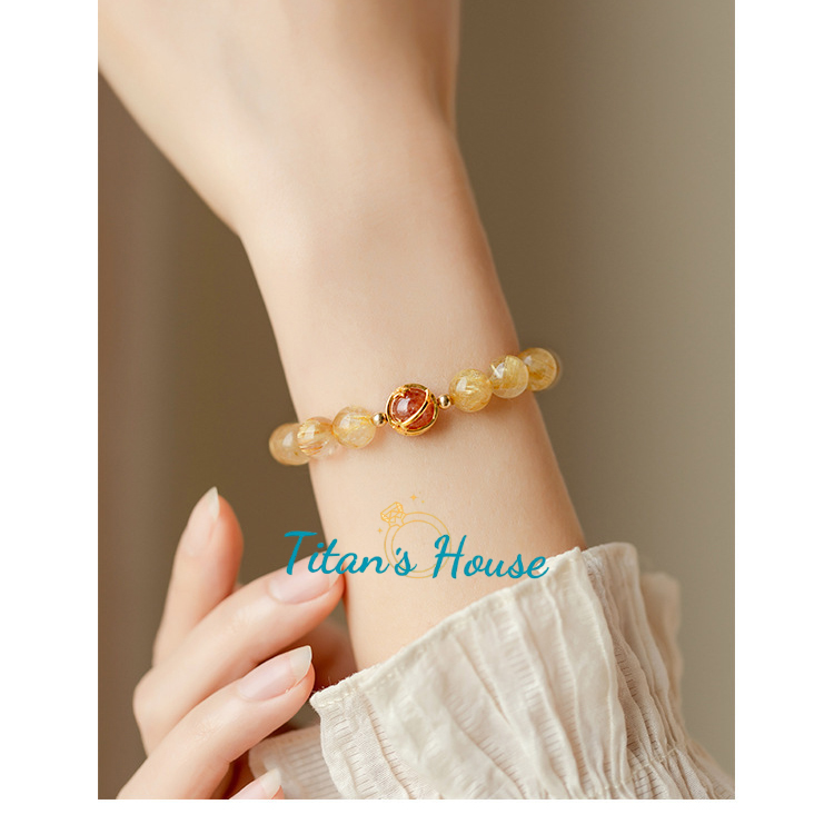 Chuỗi - vòng tay đá Thạch Anh tóc vàng kết hợp Charm mã não - Titan's House - C008T