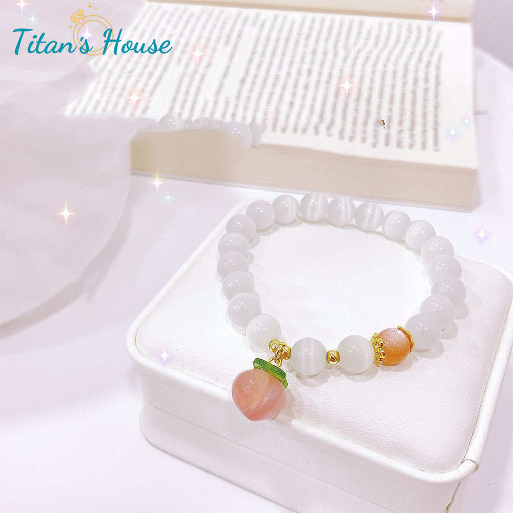 Chuỗi - vòng tay đá Mắt mèo kết hợp Charm mã não quả đào - Titan's House - C010T
