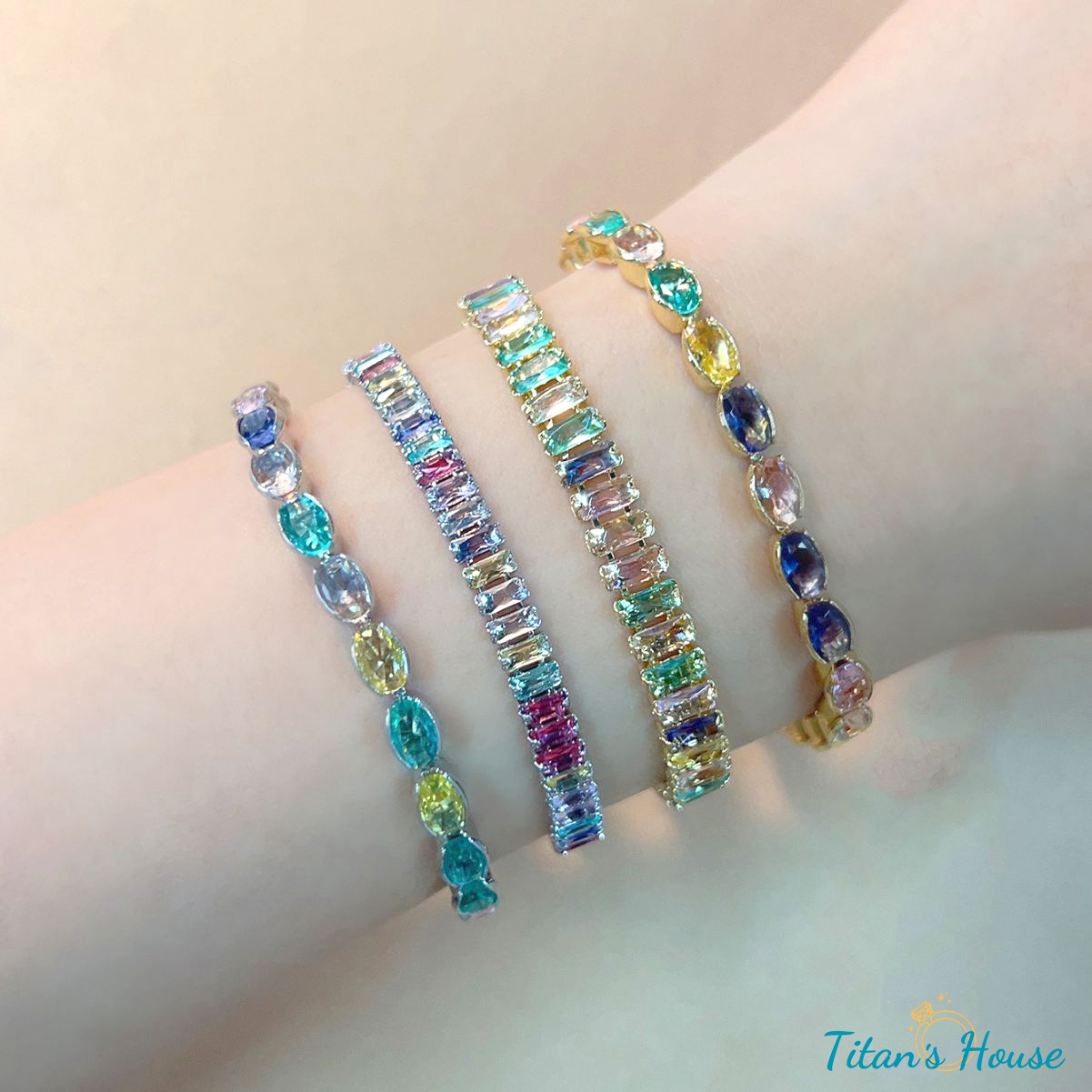  Lắc tay Titan đá Zircon Baguette 2.5*5mm kết hợp 07 màu - Titan's House - LT024T