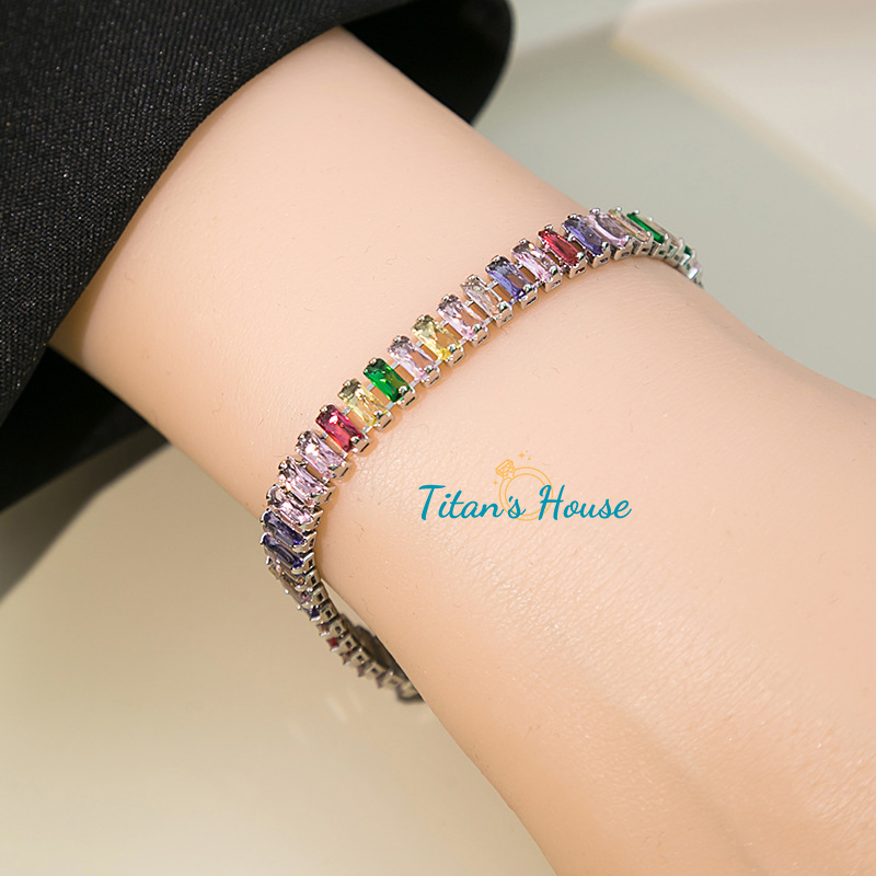  Lắc tay Titan đá Zircon Baguette 2.5*5mm kết hợp 07 màu - Titan's House - LT024T