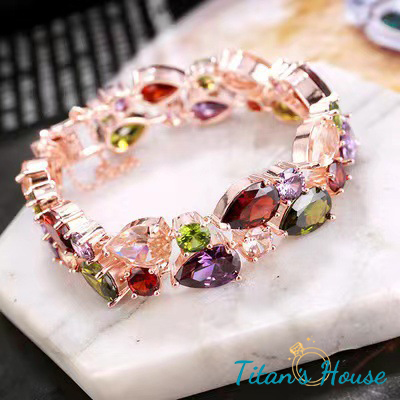Lắc tay đá Zircon nhiều màu bằng titan - Titan's House - LT026T
