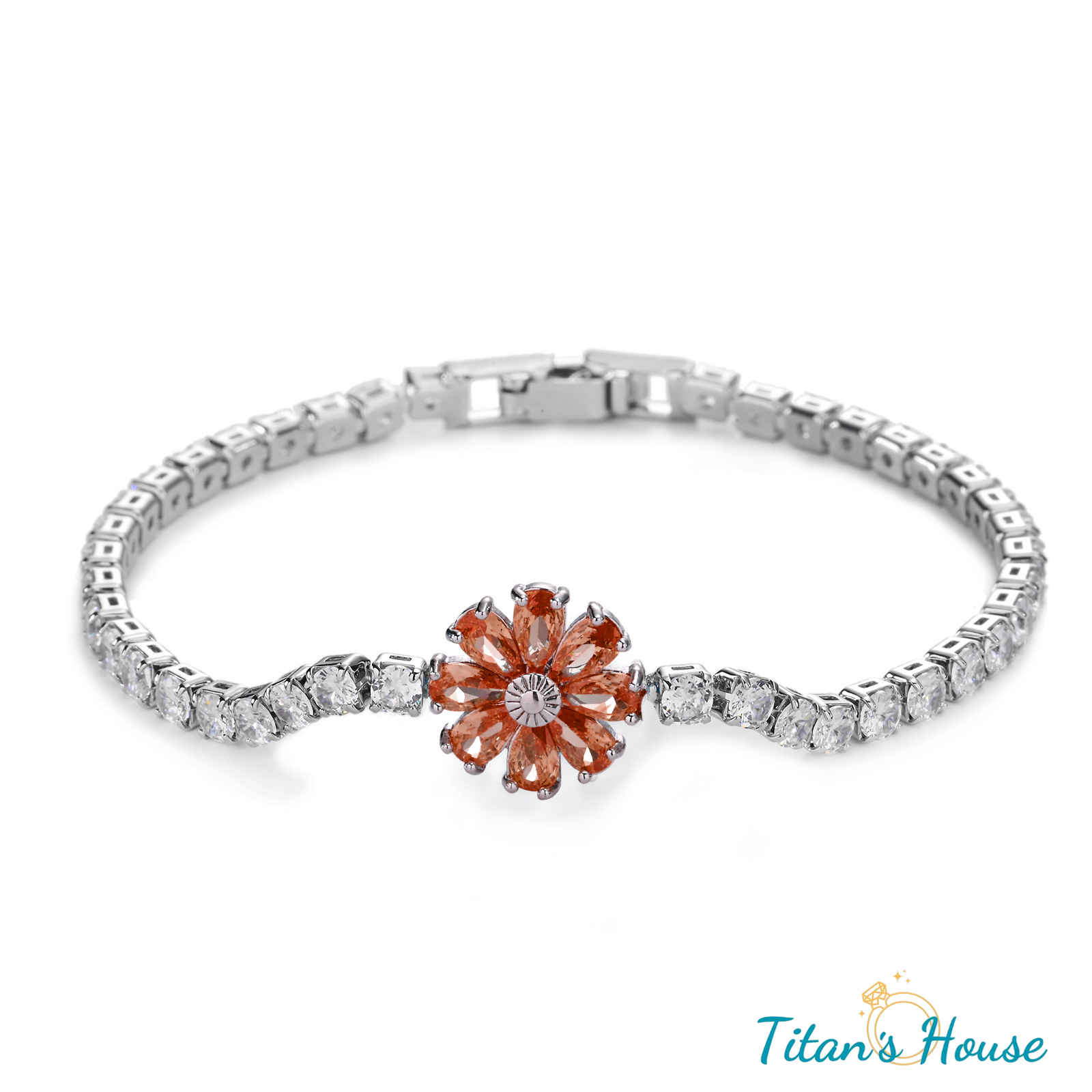 Lắc tay titan đính đá Zircon mặt hoa mai - Titan's House - LT027T