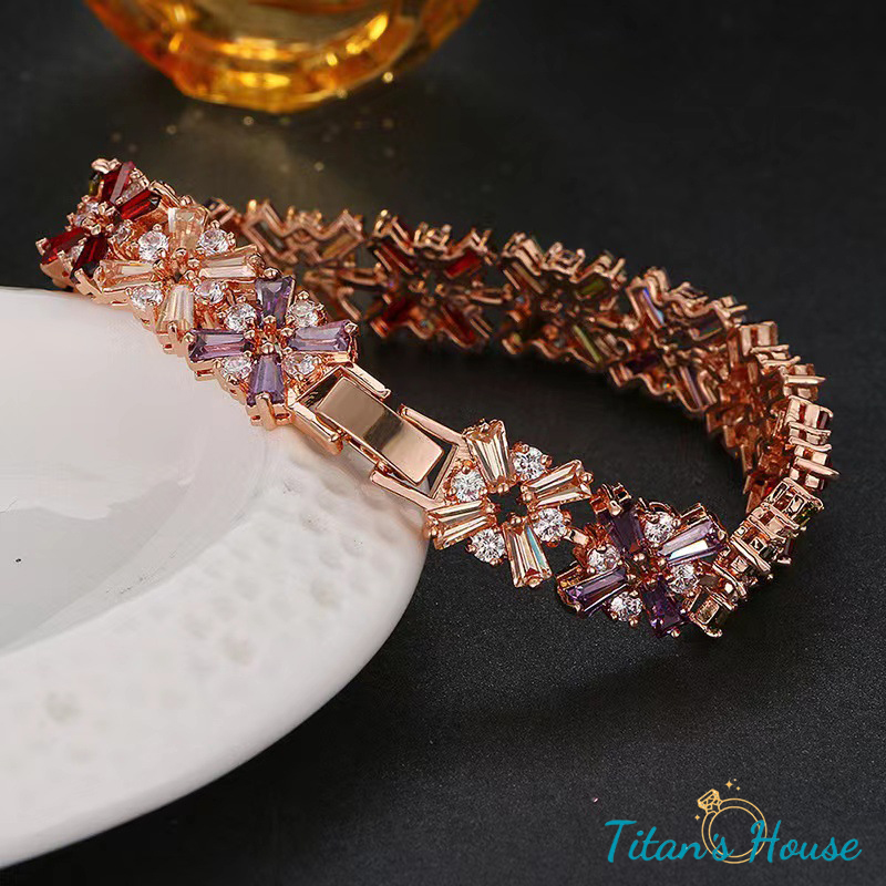 Lắc tay titan đính đá Zircon phối nhiều màu - Titan's House - LT028T
