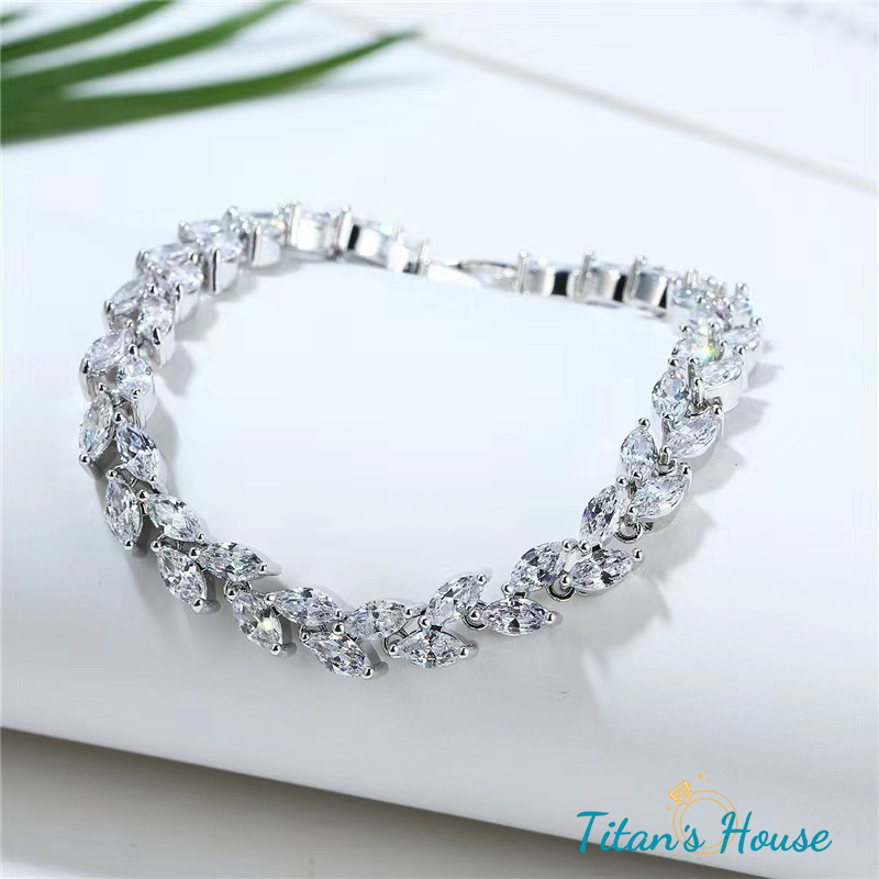 Lắc tay titan đính đá Zircon hình hạt gạo - Titan's House - LT029T