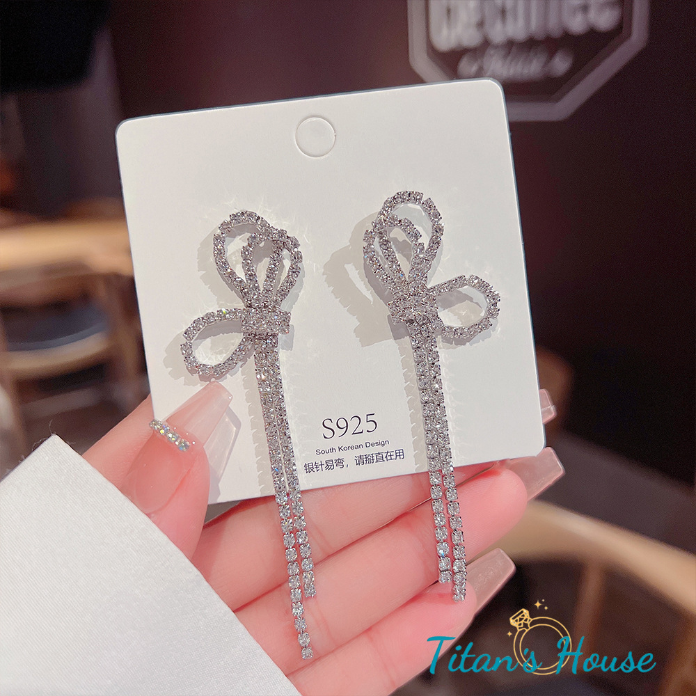 Bông tai - Hoa tai Bạc biểu tượng nơ đá Zircon vuông - Titan's House - HT011T