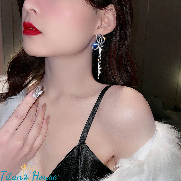 Bông tai - Hoa tai Bạc biểu tượng nơ đá Zircon vuông - Titan's House - HT011T