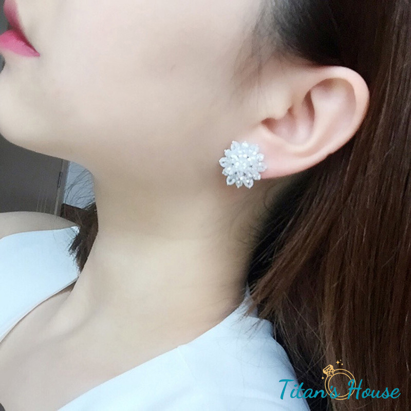Hoa tai đá Zircon hoa cúc giác Baguette - Titan's House - HT018T