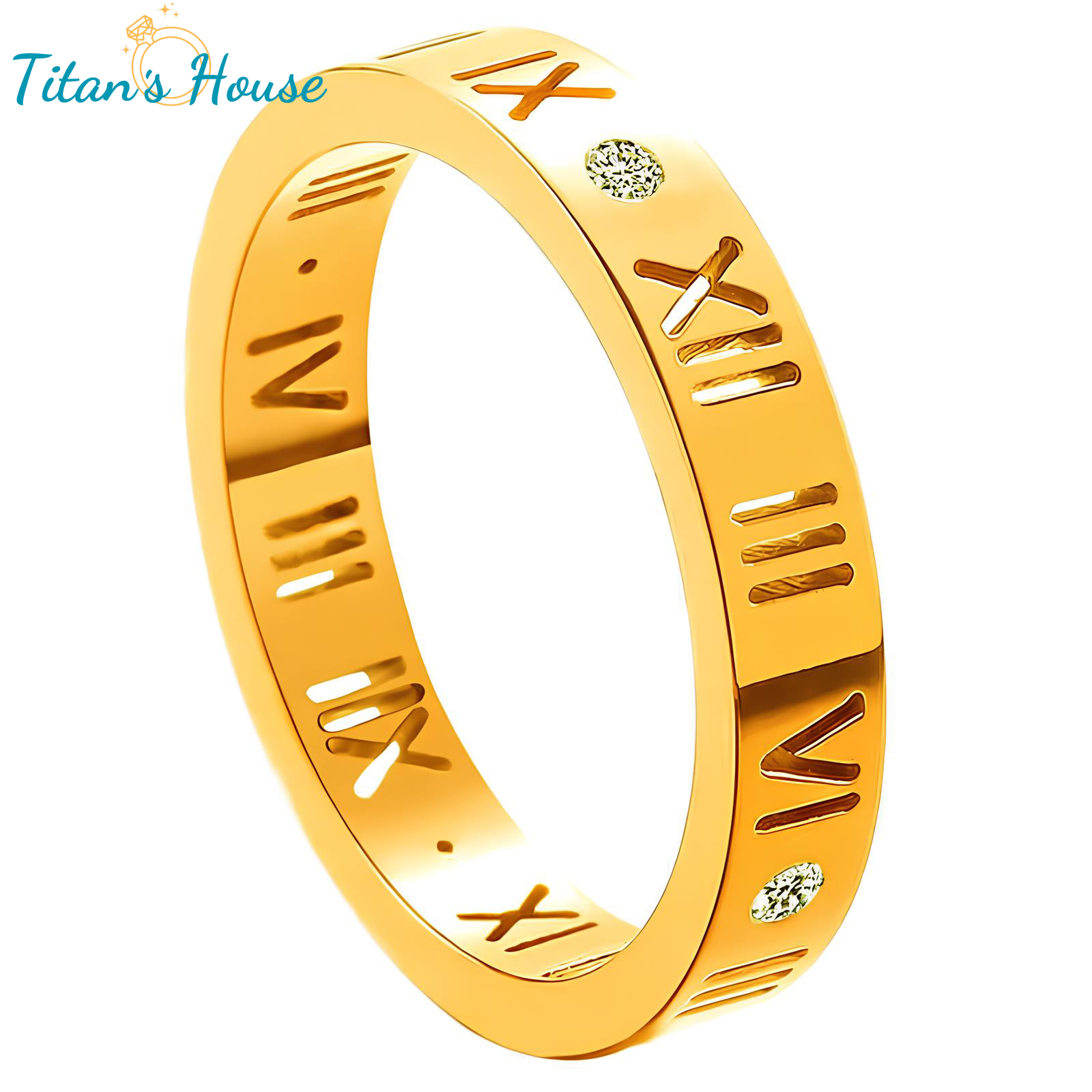 Nhẫn Titan Unisex khắc số La mã đính đá Zircon - Titan's House - N005T