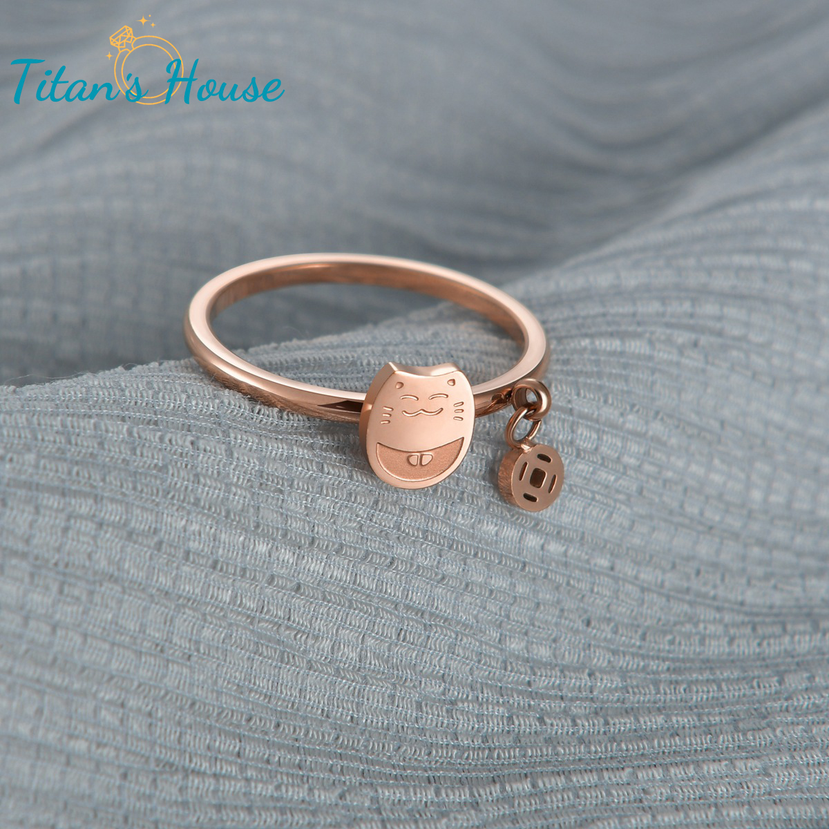 Nhẫn mèo chiêu tài chất liệu Titan - Titan's House - N006T
