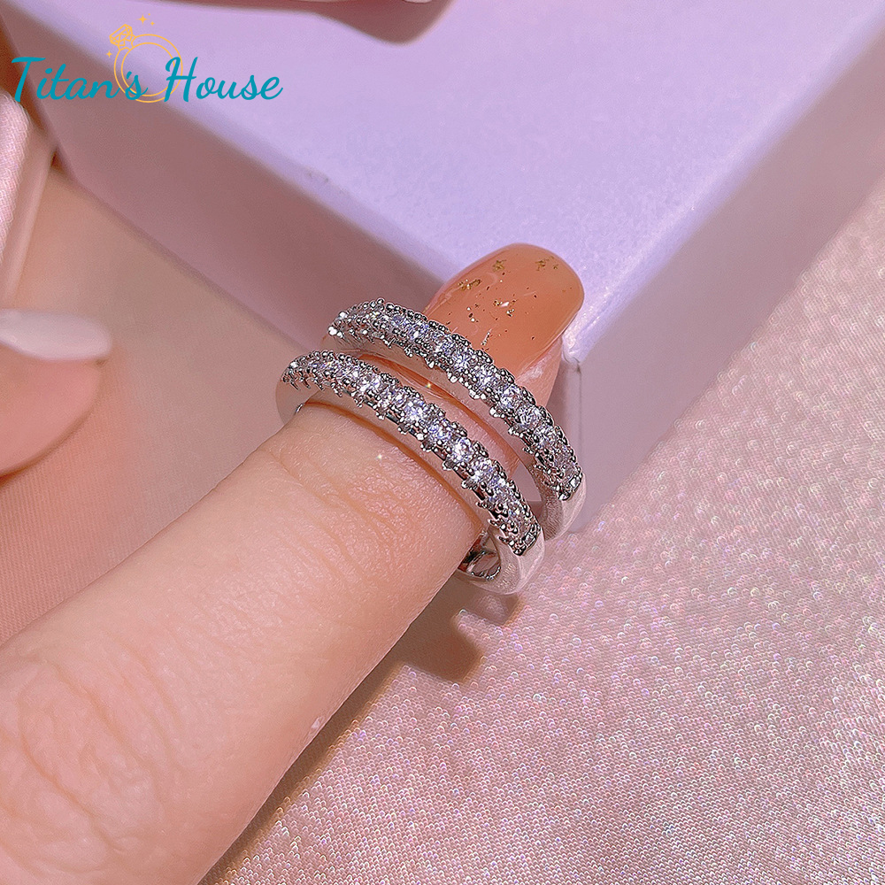Nhẫn Unisex đá Zircon hai hàng Titan - Titan's House - N009T